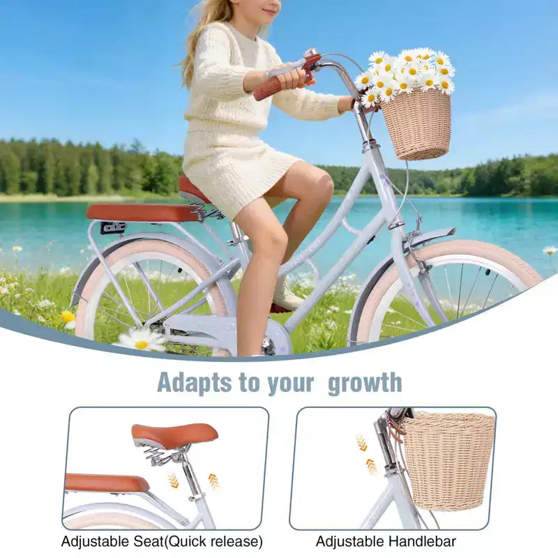 Vélo de croisière de plage NAYSAYE pour filles avec panier avant et cadre en acier robuste pour un trajet confortable en ville, bleu, 58,39 x 24,53 x 36,93