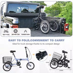 NAYSAYE Adult Folding Tricycle with Basket, Collapsible Steel Frame, Large Load Capacity for Outdoor Shopping & Travel, Blue, 53.54*23.23*39.49