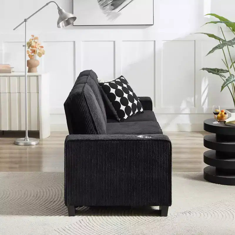 GDFStudio Everly 84 Corduroy Couch with Built-In Cup Holders
