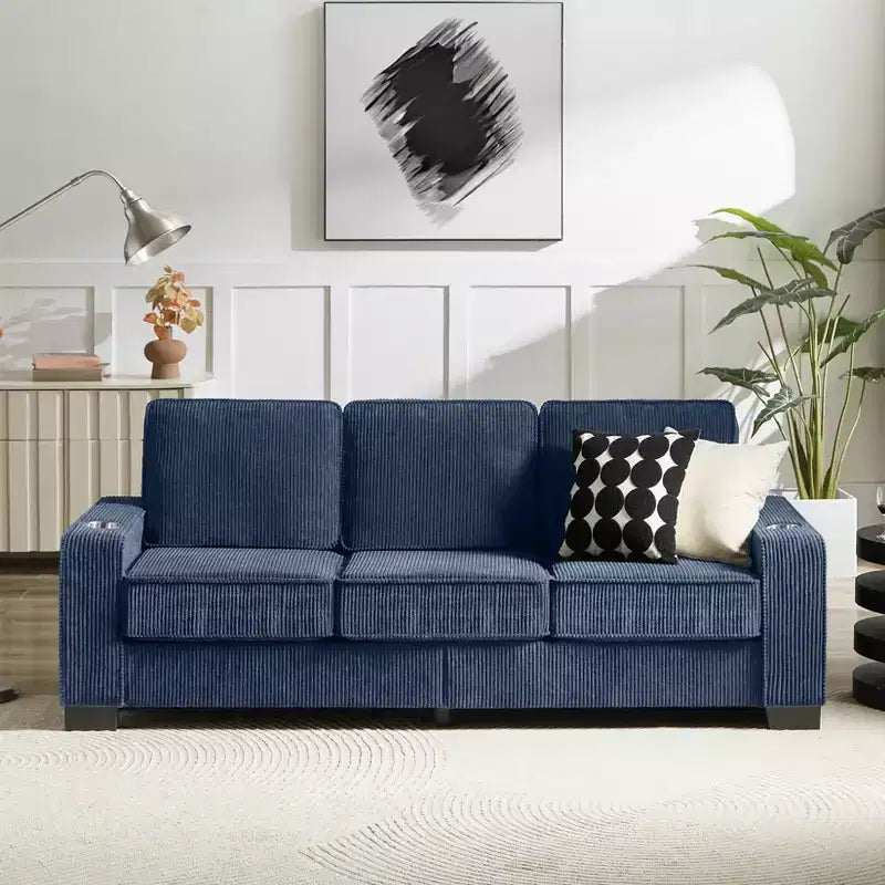 GDFStudio Everly 84 Corduroy Couch with Built-In Cup Holders