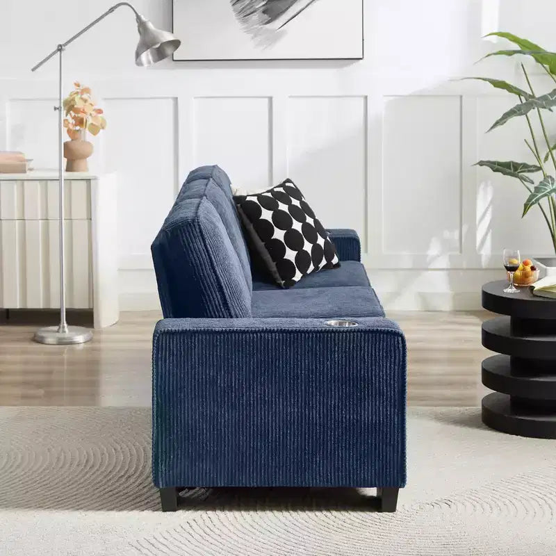 GDFStudio Everly 84 Corduroy Couch with Built-In Cup Holders