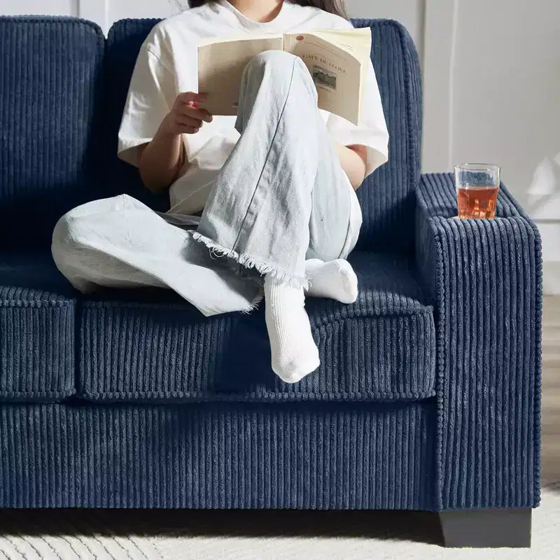 GDFStudio Everly 84 Corduroy Couch with Built-In Cup Holders