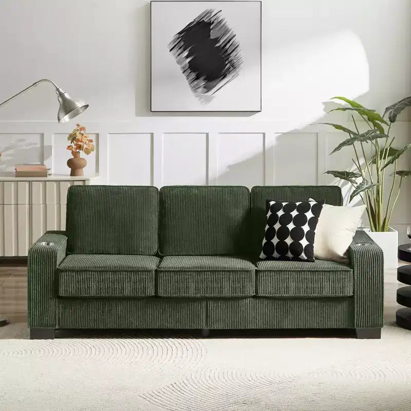 GDFStudio Everly 84 Corduroy Couch with Built-In Cup Holders