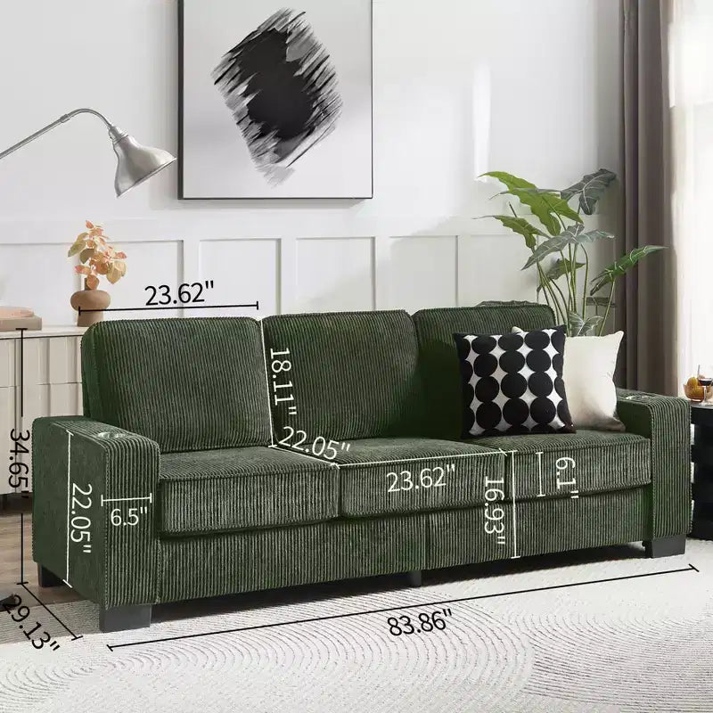 GDFStudio Everly 84 Corduroy Couch with Built-In Cup Holders