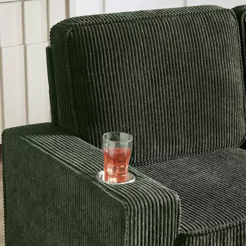 GDFStudio Everly 84 Corduroy Couch with Built-In Cup Holders