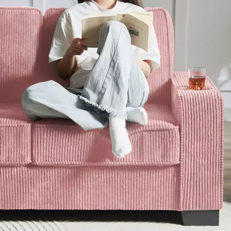 GDFStudio Everly 84 Corduroy Couch with Built-In Cup Holders