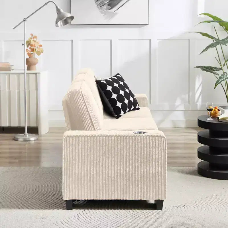 GDFStudio Everly 84 Corduroy Couch with Built-In Cup Holders