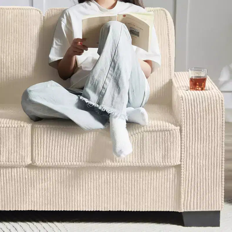 GDFStudio Everly 84 Corduroy Couch with Built-In Cup Holders