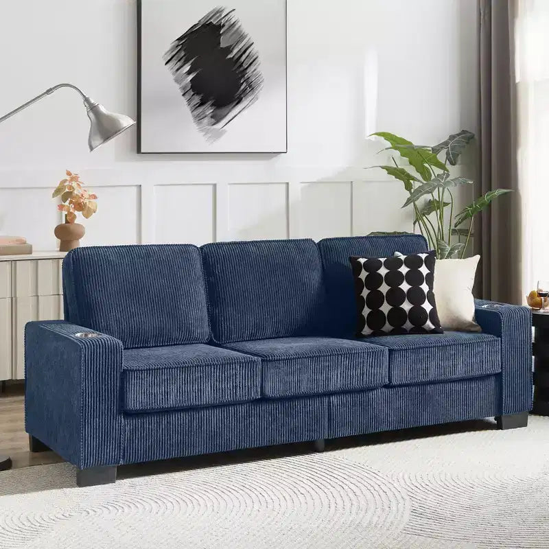 GDFStudio Everly 84 Corduroy Couch with Built-In Cup Holders