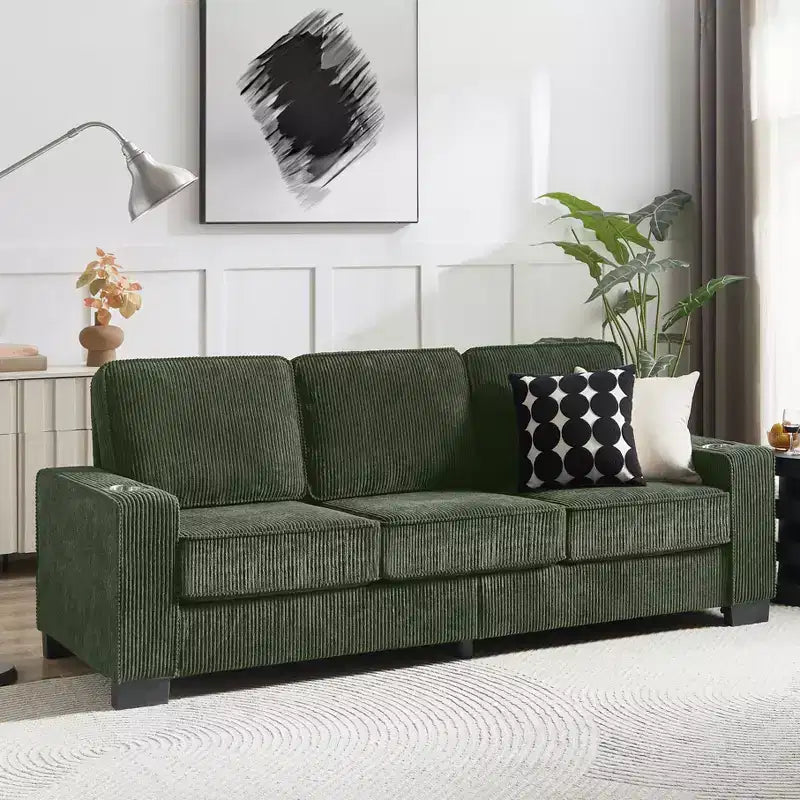 GDFStudio Everly 84 Corduroy Couch with Built-In Cup Holders
