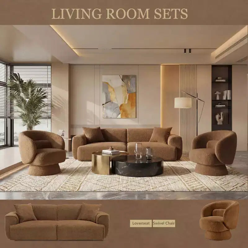 91 Modern Sofa Couch, Comfy Deep Seat Teddy Cloud Sofa, Upholstered 3-Seater Boucle Couch, Oversized Loveseat for Living Room, Bedroom