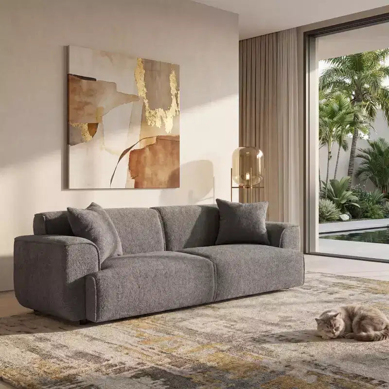 91 Modern Sofa Couch, Comfy Deep Seat Teddy Cloud Sofa, Upholstered 3-Seater Boucle Couch, Oversized Loveseat for Living Room, Bedroom