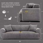 91 Modern Sofa Couch, Comfy Deep Seat Teddy Cloud Sofa, Upholstered 3-Seater Boucle Couch, Oversized Loveseat for Living Room, Bedroom
