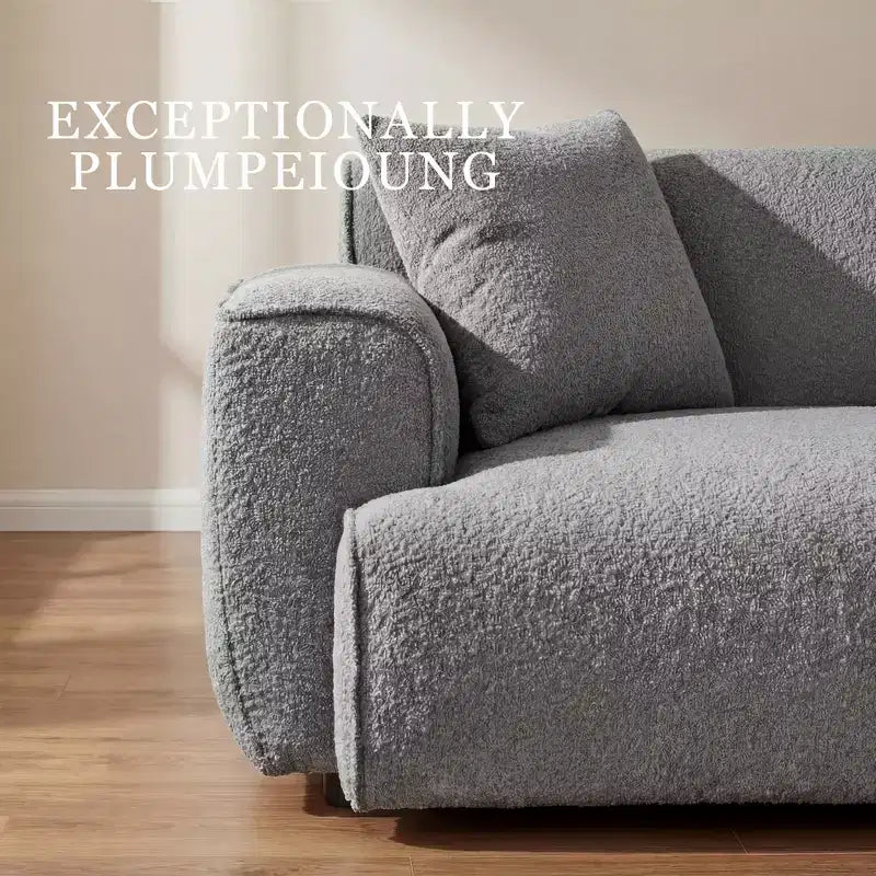 91 Modern Sofa Couch, Comfy Deep Seat Teddy Cloud Sofa, Upholstered 3-Seater Boucle Couch, Oversized Loveseat for Living Room, Bedroom