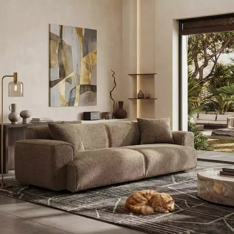 91 Modern Sofa Couch, Comfy Deep Seat Teddy Cloud Sofa, Upholstered 3-Seater Boucle Couch, Oversized Loveseat for Living Room, Bedroom