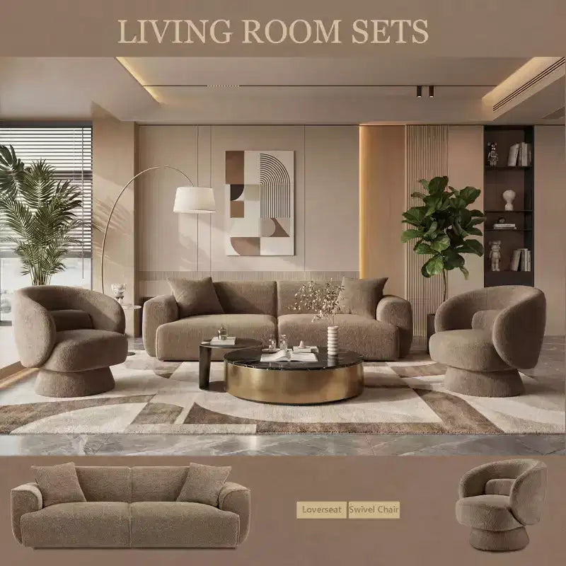 91 Modern Sofa Couch, Comfy Deep Seat Teddy Cloud Sofa, Upholstered 3-Seater Boucle Couch, Oversized Loveseat for Living Room, Bedroom