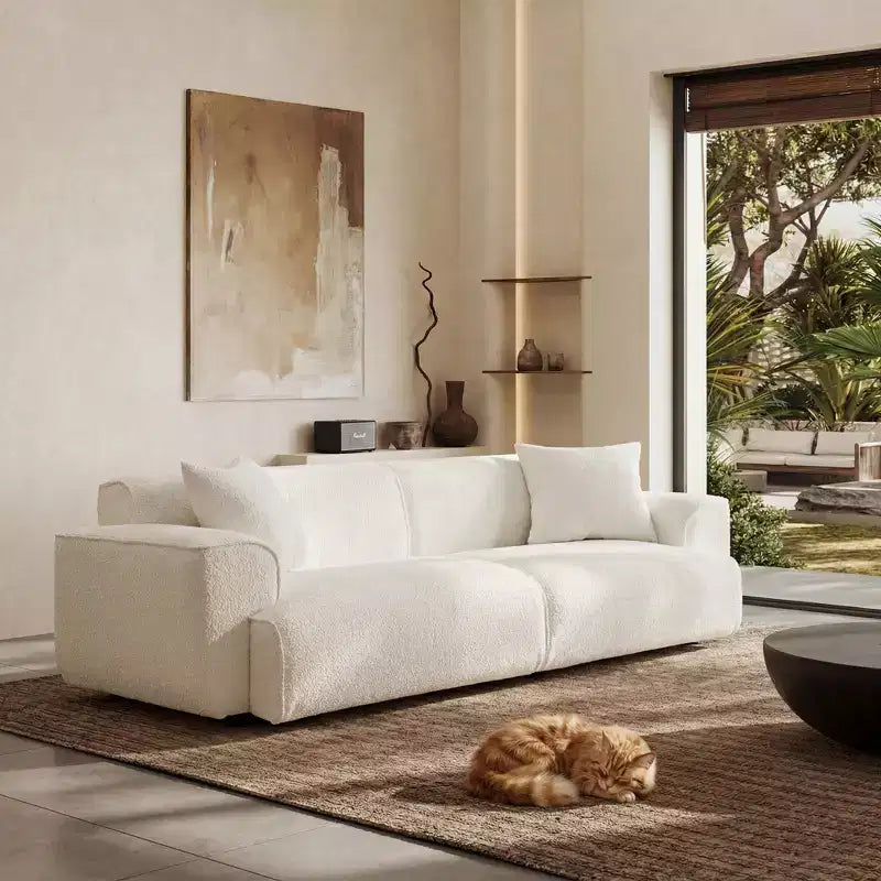 91 Modern Sofa Couch, Comfy Deep Seat Teddy Cloud Sofa, Upholstered 3-Seater Boucle Couch, Oversized Loveseat for Living Room, Bedroom
