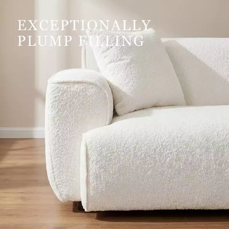 91 Modern Sofa Couch, Comfy Deep Seat Teddy Cloud Sofa, Upholstered 3-Seater Boucle Couch, Oversized Loveseat for Living Room, Bedroom