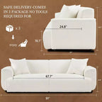 91 Modern Sofa Couch, Comfy Deep Seat Teddy Cloud Sofa, Upholstered 3-Seater Boucle Couch, Oversized Loveseat for Living Room, Bedroom
