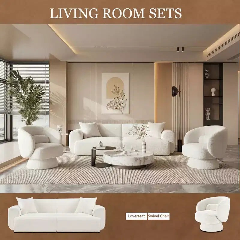 91 Modern Sofa Couch, Comfy Deep Seat Teddy Cloud Sofa, Upholstered 3-Seater Boucle Couch, Oversized Loveseat for Living Room, Bedroom