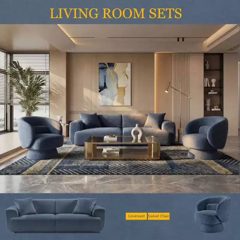 91 Modern Sofa Couch, Comfy Deep Seat Teddy Cloud Sofa, Upholstered 3-Seater Boucle Couch, Oversized Loveseat for Living Room, Bedroom