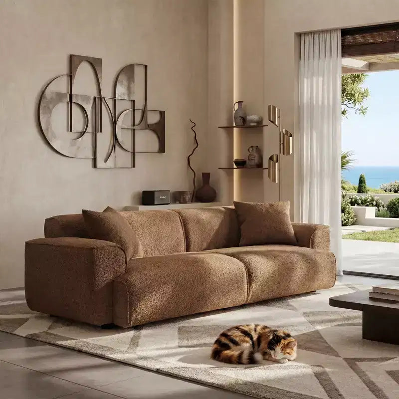 91 Modern Sofa Couch, Comfy Deep Seat Teddy Cloud Sofa, Upholstered 3-Seater Boucle Couch, Oversized Loveseat for Living Room, Bedroom