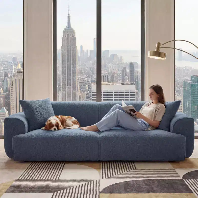 91 Modern Sofa Couch, Comfy Deep Seat Teddy Cloud Sofa, Upholstered 3-Seater Boucle Couch, Oversized Loveseat for Living Room, Bedroom