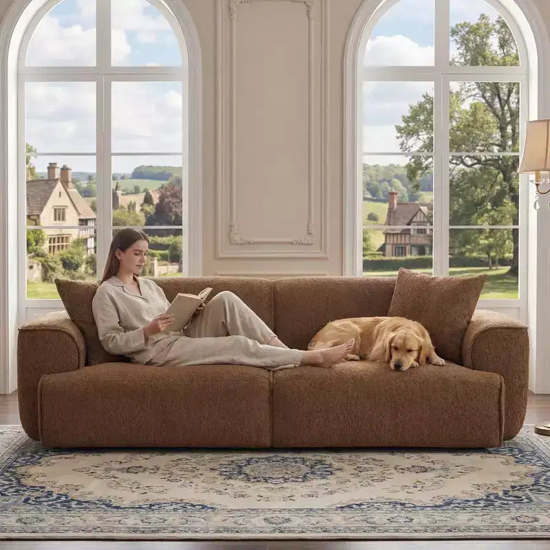 91 Modern Sofa Couch, Comfy Deep Seat Teddy Cloud Sofa, Upholstered 3-Seater Boucle Couch, Oversized Loveseat for Living Room, Bedroom