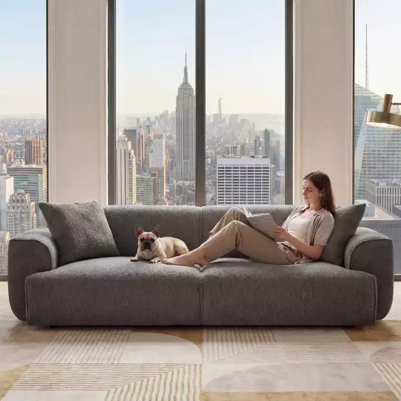 91 Modern Sofa Couch, Comfy Deep Seat Teddy Cloud Sofa, Upholstered 3-Seater Boucle Couch, Oversized Loveseat for Living Room, Bedroom