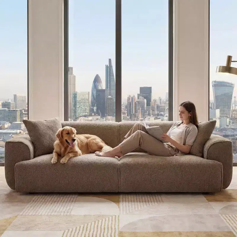 91 Modern Sofa Couch, Comfy Deep Seat Teddy Cloud Sofa, Upholstered 3-Seater Boucle Couch, Oversized Loveseat for Living Room, Bedroom