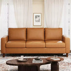 Canapé en cuir PU marron, canapé moderne du milieu du siècle 83, canapé 3 places avec accoudoirs et coussins confortables, canapé en cuir avec assise profonde de 22,83