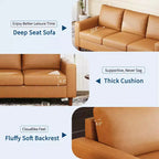 Canapé en cuir PU marron, canapé moderne du milieu du siècle 83, canapé 3 places avec accoudoirs et coussins confortables, canapé en cuir avec assise profonde de 22,83