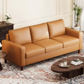 Brown PU Leather Sofa, 83 Mid-Century Modern Couch, 3-Seater Sofa with Armrests and Comfy Cushions, 22.83 Deep Seat Leather Couch