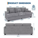 86 Faux Leather Sofa, 3-Seater Couch with Deep Seats, 2 Removable Back Cushions & 2 Throw Pillows, Waterproof, for Living Room or Office, Black