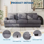 86 Faux Leather Sofa, 3-Seater Couch with Deep Seats, 2 Removable Back Cushions & 2 Throw Pillows, Waterproof, for Living Room or Office, Black