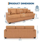 86 Faux Leather Sofa, 3-Seater Couch with Deep Seats, 2 Removable Back Cushions & 2 Throw Pillows, Waterproof, for Living Room or Office, Black