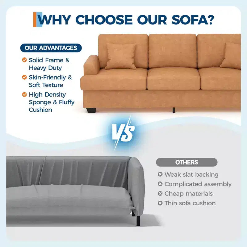 86 Faux Leather Sofa, 3-Seater Couch with Deep Seats, 2 Removable Back Cushions & 2 Throw Pillows, Waterproof, for Living Room or Office, Black