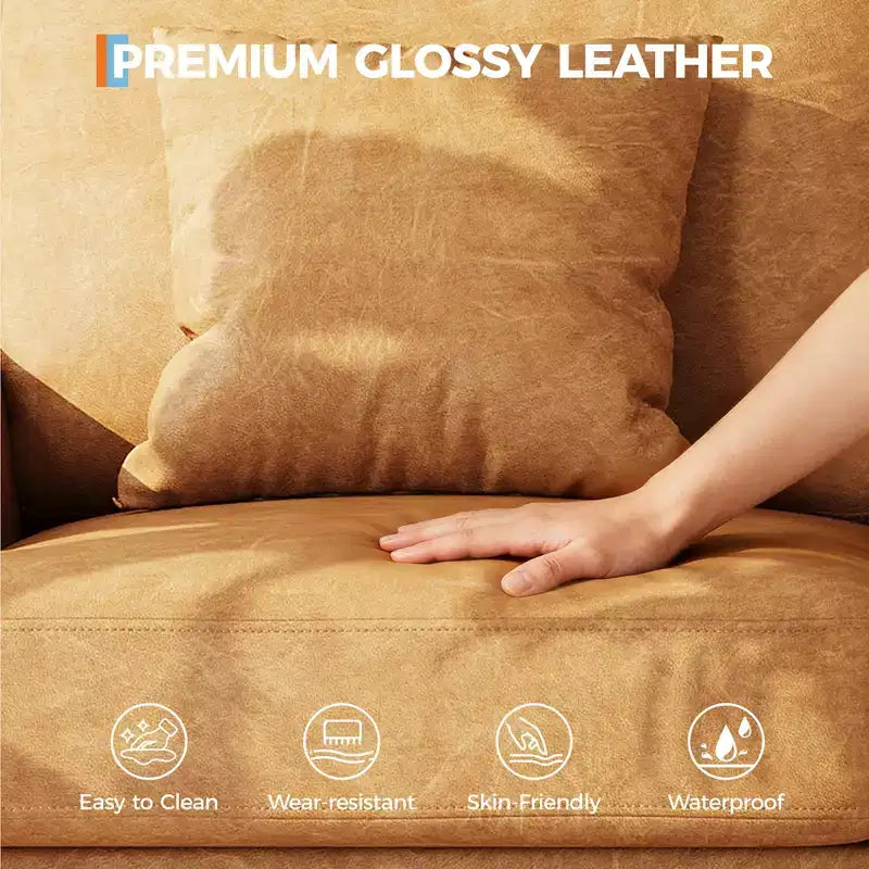 86 Faux Leather Sofa, 3-Seater Couch with Deep Seats, 2 Removable Back Cushions & 2 Throw Pillows, Waterproof, for Living Room or Office, Black
