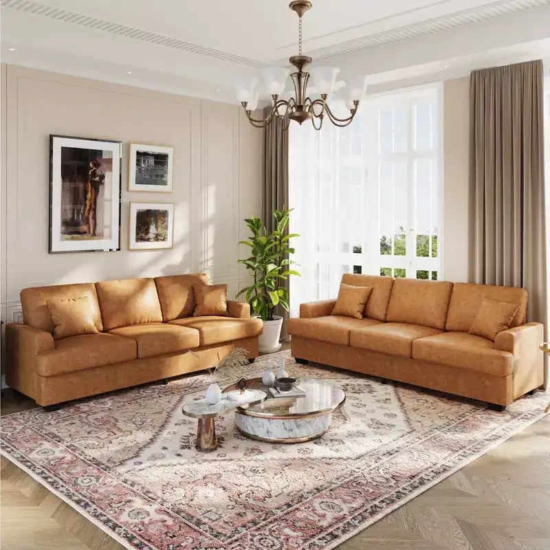 86 Faux Leather Sofa, 3-Seater Couch with Deep Seats, 2 Removable Back Cushions & 2 Throw Pillows, Waterproof, for Living Room or Office, Black