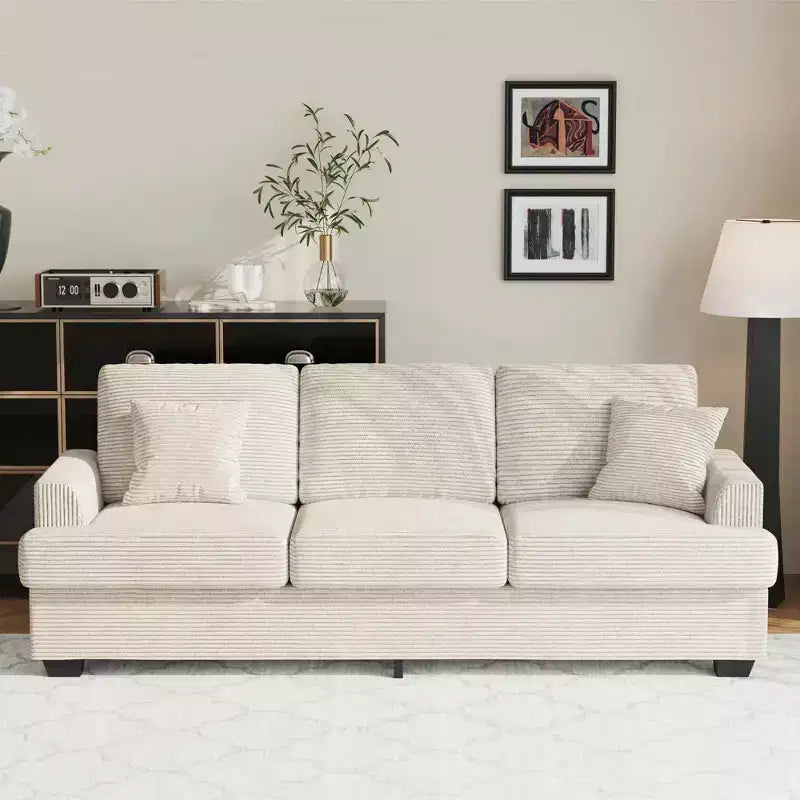 86 Faux Leather Sofa, 3-Seater Couch with Deep Seats, 2 Removable Back Cushions & 2 Throw Pillows, Waterproof, for Living Room or Office, Black