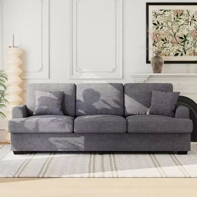 86 Faux Leather Sofa, 3-Seater Couch with Deep Seats, 2 Removable Back Cushions & 2 Throw Pillows, Waterproof, for Living Room or Office, Black