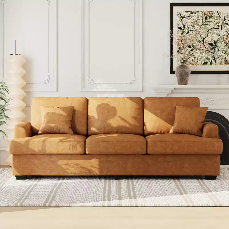 86 Faux Leather Sofa, 3-Seater Couch with Deep Seats, 2 Removable Back Cushions & 2 Throw Pillows, Waterproof, for Living Room or Office, Black