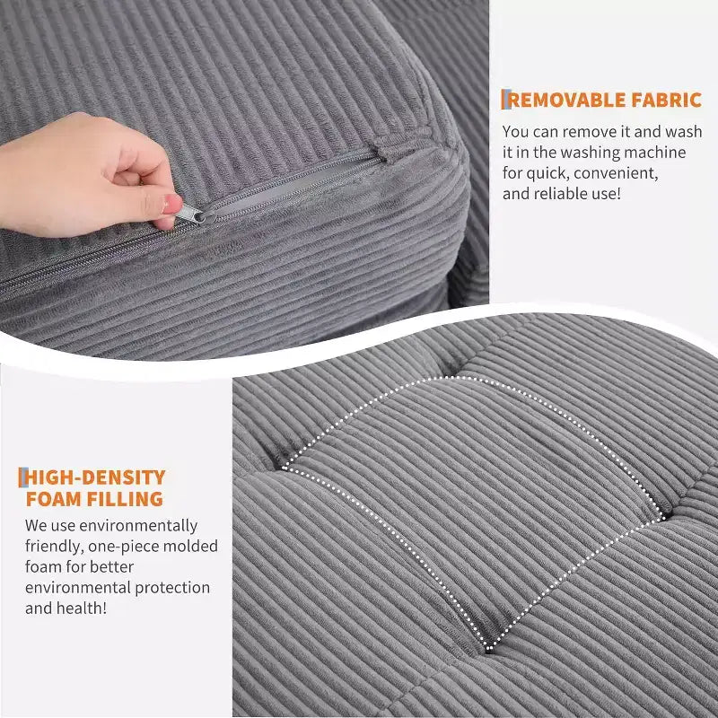 SunnyFurn Matelas Canapé-lit pliant 3 volets 6 pouces, lit d'appoint pliable en mousse avec velours côtelé capitonné, portable pour le camping, le salon, la chambre à coucher