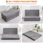 SunnyFurn Matelas Canapé-lit pliant 3 volets 6 pouces, lit d'appoint pliable en mousse avec velours côtelé capitonné, portable pour le camping, le salon, la chambre à coucher