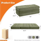 SunnyFurn Matelas Canapé-lit pliant 3 volets 6 pouces, lit d'appoint pliable en mousse avec velours côtelé capitonné, portable pour le camping, le salon, la chambre à coucher