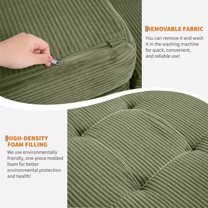SunnyFurn Matelas Canapé-lit pliant 3 volets 6 pouces, lit d'appoint pliable en mousse avec velours côtelé capitonné, portable pour le camping, le salon, la chambre à coucher