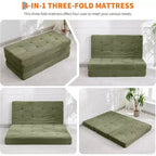 SunnyFurn Matelas Canapé-lit pliant 3 volets 6 pouces, lit d'appoint pliable en mousse avec velours côtelé capitonné, portable pour le camping, le salon, la chambre à coucher
