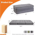 SunnyFurn Matelas Canapé-lit pliant 3 volets 6 pouces, lit d'appoint pliable en mousse avec velours côtelé capitonné, portable pour le camping, le salon, la chambre à coucher