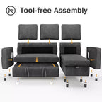 Dyonery 2 in 1 Pull Out Couch with Reversible Storage Chaise 81 Sectional Sleeper Sofa Bed L-Shaped Couch with Side Pockets,Tool-Free Assembly