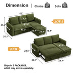 Dyonery 2 in 1 Pull Out Couch with Reversible Storage Chaise 81 Sectional Sleeper Sofa Bed L-Shaped Couch with Side Pockets,Tool-Free Assembly